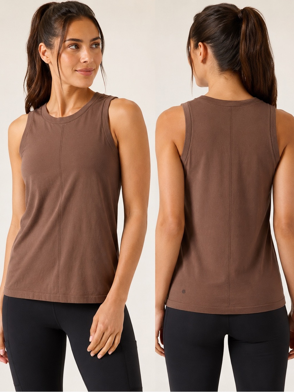 Athleta Ascent Seamless Tank Top Brown Sleeveless Crew Neck